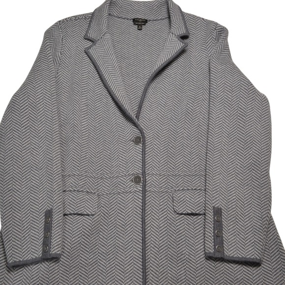 Talbots Plus 1X Merino Wool Gray Herringbone Knit Blazer Jacket Coat Soft Layer - Picture 3 of 7
